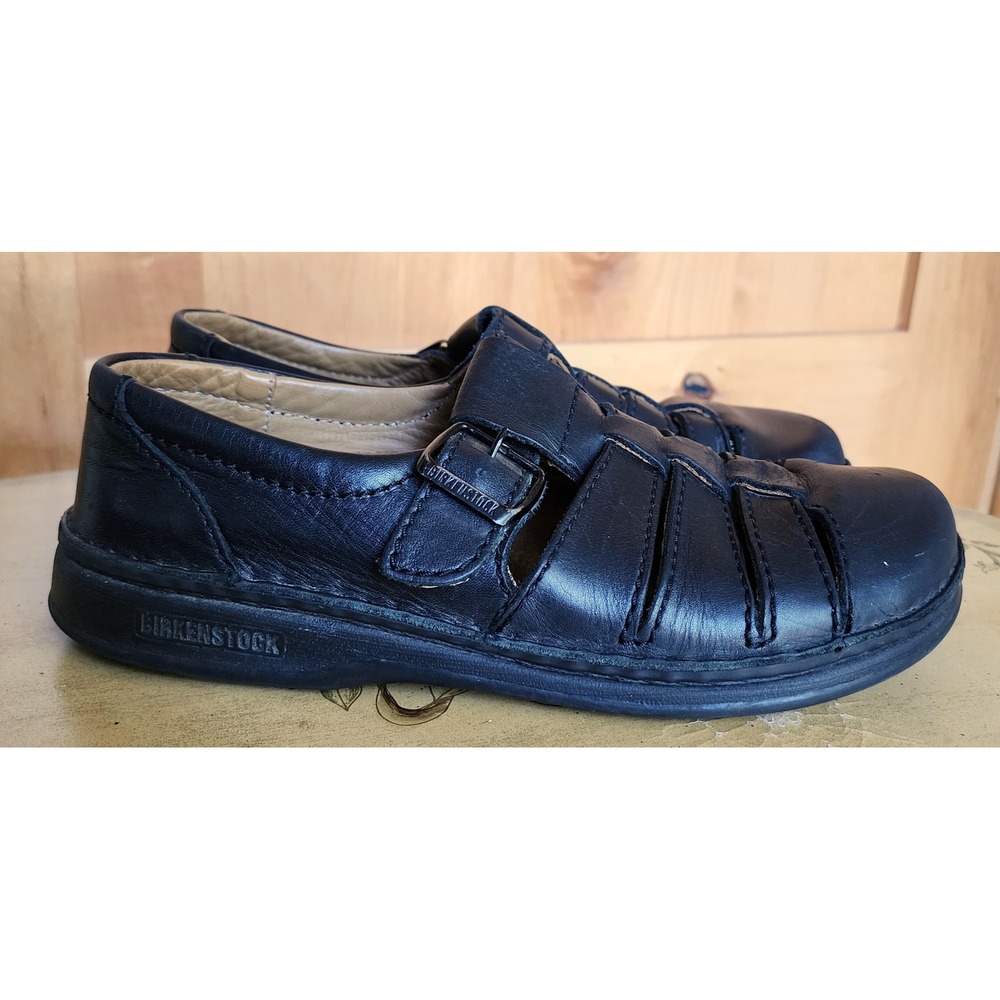 Birkenstock Madeira Sz M 8 W 10 Black Leather Fisherman Clogs Sandals Comfort‎